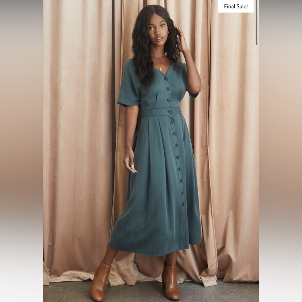 Vetta / Emerald Two Piece Midi Dress tencel button up convertible skirt top  2